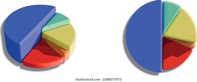 Vibrant 3D pie chart with realistic shading, perfect for business reports, analytics, presentations, and infographics. High-quality vector design for professional and commercial use.