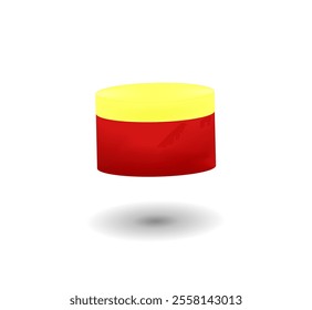 A vibrant, 3D rendered cylinder with a yellow top and a red bottom, floating against a pure white background.