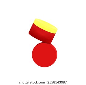 A vibrant, 3D rendered cylinder with a yellow top and a red bottom, floating against a pure white background.