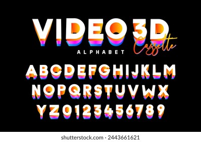 vibrant 3d retro 80s 90s font alphabet typography style set inspired by vintage arcade, neon pop culture visuals, retro futuristic and technologies