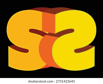 Design de logotipo vibrante 3D S2 Lettering, ilustração moderna de texto gráfico com sombra e profundidade