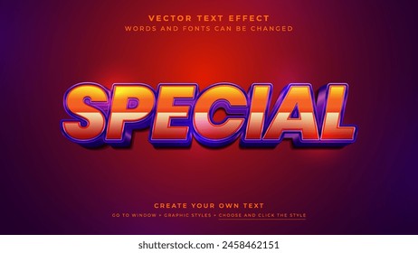 Vibrant 3D SPECIAL text effect on a dark gradient background, vector graphic styles