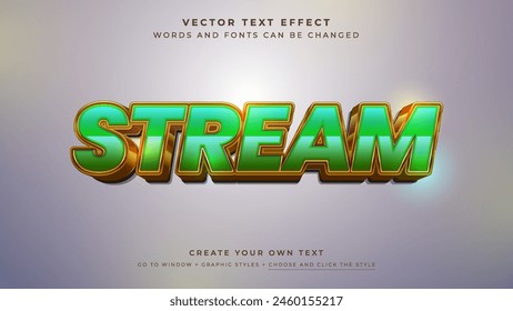 Vibrant 3D streaming text effect, green gold vector graphic style