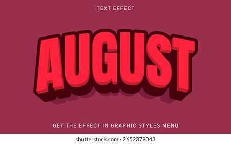 Vibrant 3D text effect displaying August in bold and bright red lettering, suitable for creative graphics and promotion