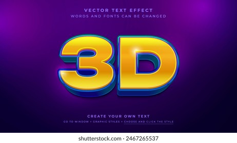 Vibrant 3D Text Effect on Purple Gradient Background, Vector Graphic Style