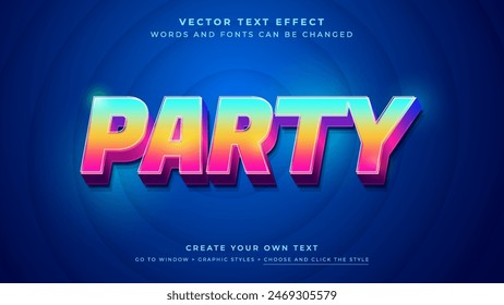 Vibrant 3D Text Effect Party Banner, Vector Editable