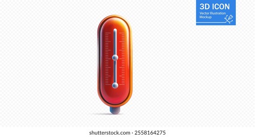 A vibrant 3D thermometer features a shiny exterior and clear measurement scale. The design emphasizes clarity and simplicity, perfect for medical or educational use.