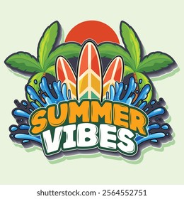 Vibrant 3D Tropical "Summer Vibes" Vector Design for Wallpaper, Poster, Brochure, T-Shirts