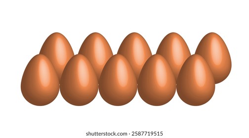 Vibrant 3D vector illustration featuring ten bright yellow eggs arranged neatly. Glossy texture and playful design perfect for modern culinary concepts. Price regulation. Retail industry. Bird flu.