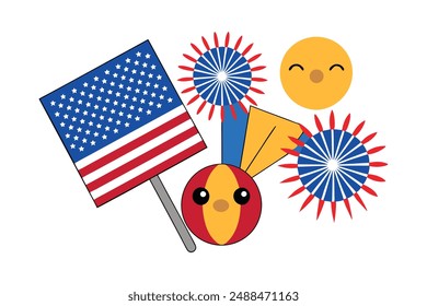 Vibrant 4th of July Illustrations: Cartoon Clipart and Line Art Designs for Print