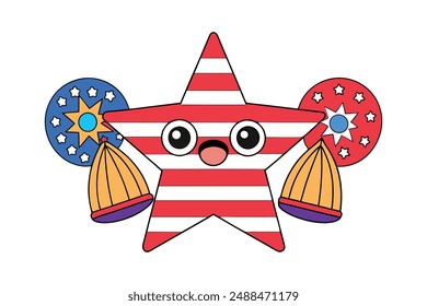 Vibrant 4th of July Illustrations: Cartoon Clipart and Line Art Designs for Print