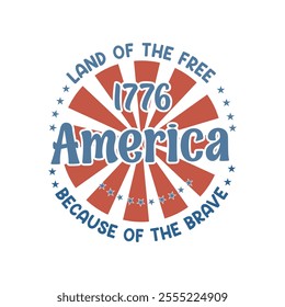 A vibrant 4th of July t-shirt design featuring red, white, and blue colors, patriotic symbols like stars, stripes, fireworks, and the American flag, paired with celebratory slogans such as " 