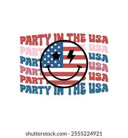 A vibrant 4th of July t-shirt design featuring red, white, and blue colors, patriotic symbols like stars, stripes, fireworks, and the American flag, paired with celebratory slogans such as " 