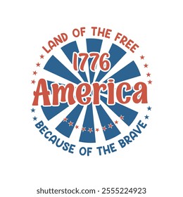 A vibrant 4th of July t-shirt design featuring red, white, and blue colors, patriotic symbols like stars, stripes, fireworks, and the American flag, paired with celebratory slogans such as " 