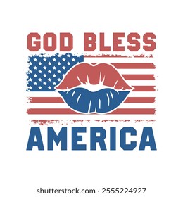 A vibrant 4th of July t-shirt design featuring red, white, and blue colors, patriotic symbols like stars, stripes, fireworks, and the American flag, paired with celebratory slogans such as " 