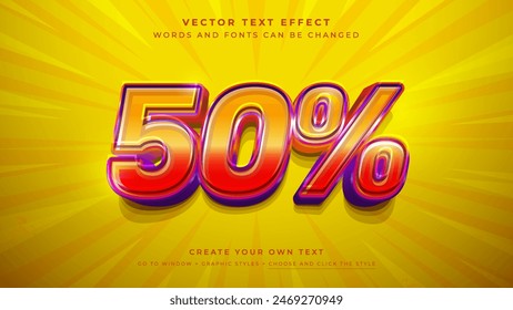 Vibrant 50 Percent Discount Text Effect Banner, Editable Graphic Style