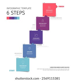 A vibrant 6 step infographic template with colorful, labeled boxes illustrating a stepbystep process. The steps are visually distinct and designed to guide the viewer effectively.