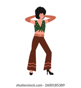 A vibrant 70s disco dancer rocking a stylish outfit and groovy moves, perfect for retro-themed projects.