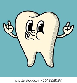 Personagem dentário vibrante estilo 70s - perfeito para clínicas ortodontistas e marca de produtos dentários