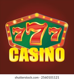 A vibrant 777 sign vector illustration, ideal for use in casino, gaming, and gambling-related designs. This high-quality graphic showcases a shiny, perfect for websites, marketing.
