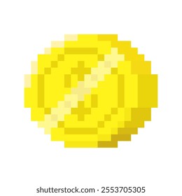 A vibrant 8 bit style golden coin with a dollar sign, perfect for retro themed games or creative projects!