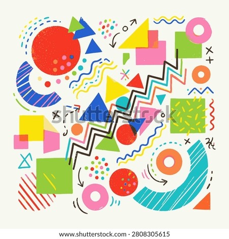Vibrant 80s inspired abstract elements with playful textures. Ideal for graphic design projects and retro themes.