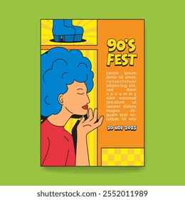 Vibrant 90's Fest Poster Featuring Retro Aesthetic and Colorful Characters - A Celebration of Nostalgic Trends Poster Retro Vintage Design