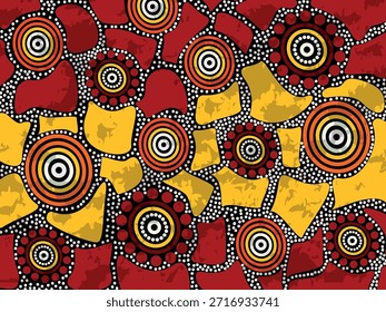Padrão Aborígene Vibrante de Arte com Formas Terrenas Negrito
