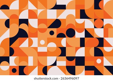 Vibrant abstract art background made with flat geometric elements and seamless mosaic patterns
