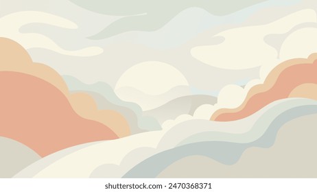 Vibrant abstract art depicting a sunset landscape with bold, wavy lines and vivid colors. Perfect for creative projects, digital artwork, or modern decor. Captures the dynamic beauty of nature.