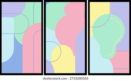 Vibrante tríptico de arte abstracto con colores pastel