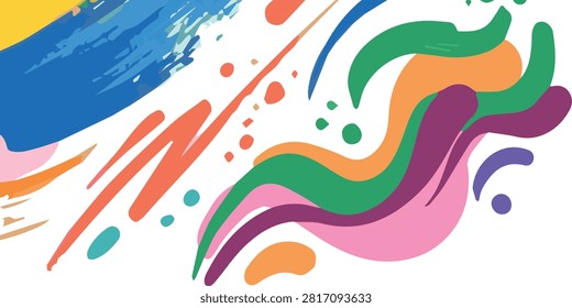Vibrant abstract artwork featuring colorful brush strokes, wavy lines, and splashes for creative, artistic, and design purposes