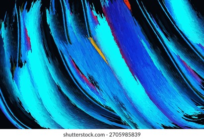 Una obra de arte abstracta vibrante con pinceladas azules dinámicas con acentos coloridos, perfecto para fondos y diseños modernos