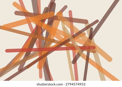 Vibrant abstract artwork featuring intersecting colorful lines in shades of orange, red, and brown on a beige background, creating a dynamic and expressive visual effect.