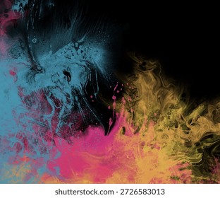 Obra de arte abstracta vibrante con texturas de pintura fluidas y colores brillantes, ideal para el diseño creativo, fondos modernos y conceptos visuales artísticos. Vector
