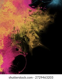 Obra de arte abstracta vibrante con texturas de pintura fluidas y colores brillantes, ideal para el diseño creativo, fondos modernos y conceptos visuales artísticos. Vector