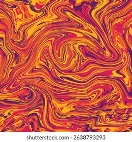 A vibrant abstract artwork resembling swirling oil paint, dominated by bold hues of orange, magenta, yellow, and deep purple.