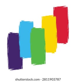 Vibrant abstract background with colorful brushstrokes in purple, blue, green, yellow, and red on white background