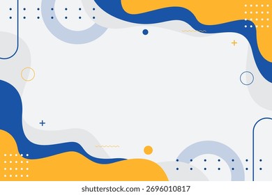 Vibrant abstract background design modern geometric shapes and fluid waves in blue yellow