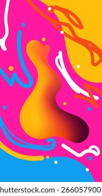 design de fundo abstrato vibrante mostrando formas de gradiente divertidas linhas apertadas e pontos dispersos em tons de azul e laranja rosa ótimo para uso criativo na arte digital moderna
