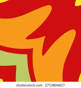 Vibrant abstract background with dynamic flowing shapes in a warm palette of red orange and yellow creating a lively organic design