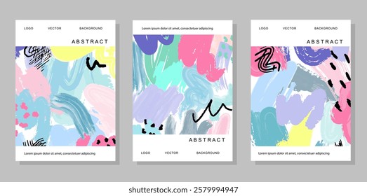 Vibrant abstract background with expressive brushstrokes in pastel and bold colors. Perfect for modern designs, branding, packaging, web, and social media. Aesthetic, artistic, and trendy composition.