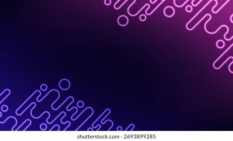 vibrant abstract background features a dynamic neon style design with rounded liquid lines and glowing circles in pink and purple. futuristic template, web header,  modern technology and energy.