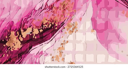 Un fondo abstracto vibrante con una mezcla de tonos rosados y brillantes acentos dorados, creando un efecto de arte fluido dinámico y artístico.