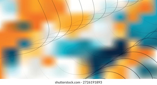 Un fondo abstracto vibrante con bloques borrosos de tonos naranjas, azules y blancos, superpuestos con delicadas líneas negras arremolinadas que crean una composición artística dinámica y moderna.