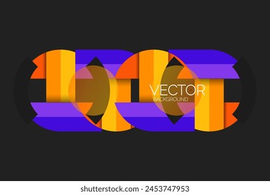 A vibrant abstract background featuring circles and lines in violet, magenta, and electric blue on a black canvas. A symbol of modern art with a geometric pattern, perfect for a logo design