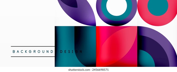 A vibrant abstract background featuring circles and squares in tints and shades of magenta and electric blue on a white backdrop. This intricate pattern is perfect for use in graphics, logos, and art