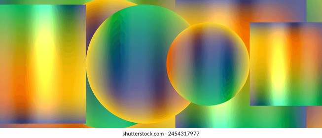 Vibrant abstract background featuring colorful circles, squares, and rectangles in electric blue. Symmetrical patterns and mesmerizing graphics inspired by macro photography