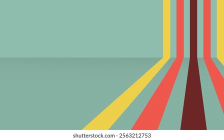 Vibrant abstract background featuring colorful parallel stripes converging on a soft teal floor. Modern, minimalist design perfect for creative visuals