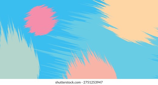 A vibrant abstract background featuring colorful paint splatters and brush strokes on a blue canvas.